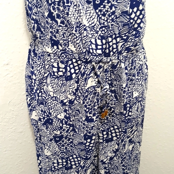 Lilly Pulitzer Blue and White Fish Pattern Jumpsuit Strapless Size XL - Picture 4 of 9